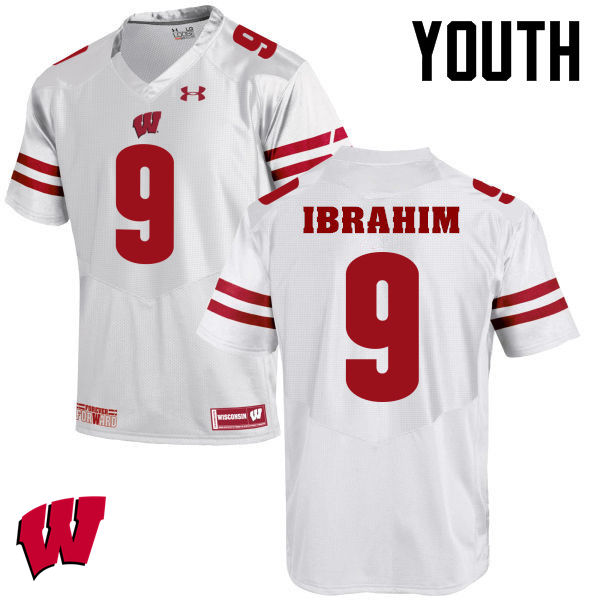 Wisconsin Badgers Youth #9 Rachid Ibrahim NCAA Under Armour Authentic White College Stitched Football Jersey VN40U37GH